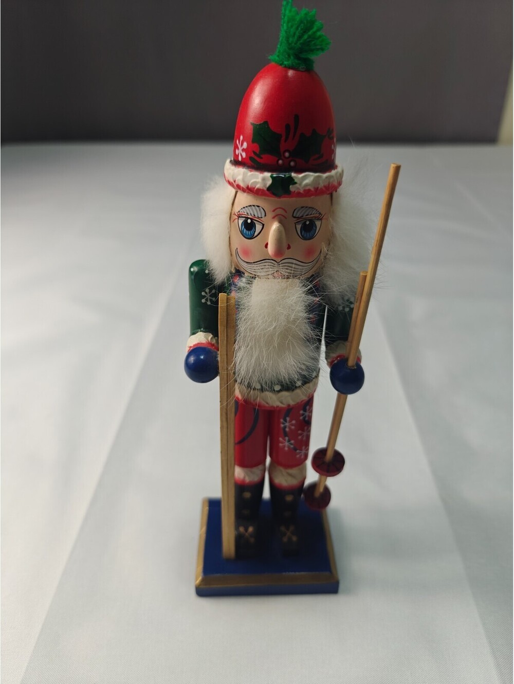 Vintage 1997 Nutcracker Village Old World Skier 9" Wooden Christmas Decor